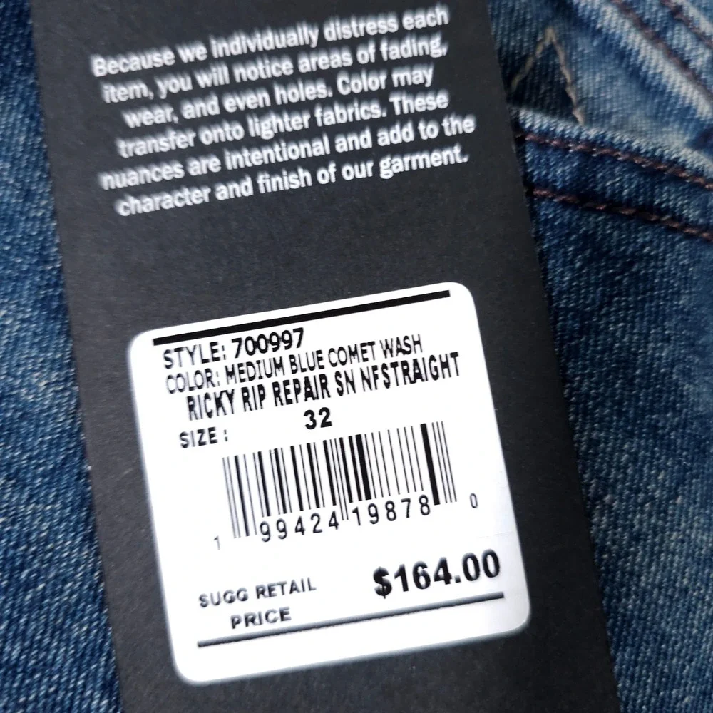 True Religion Ricky Jeans Mens 32 Blue Relaxed Straight Rip Repair Distressed